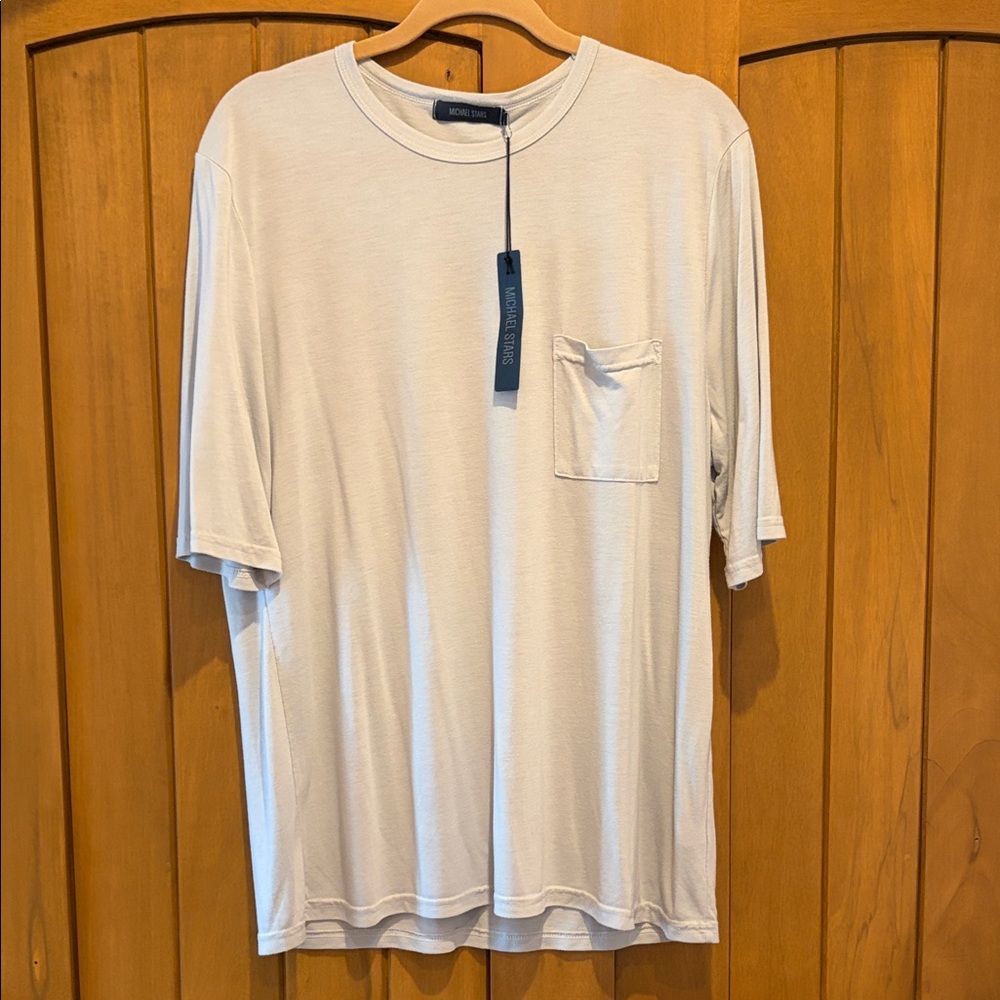 Michael Stars Men's SS Crew Neck Tee Bamboo Poly NWT Soft & Comfy Grey Blue